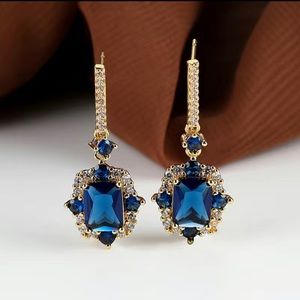 Vintage Long Square Charm Rhinestone Geometric Earrings